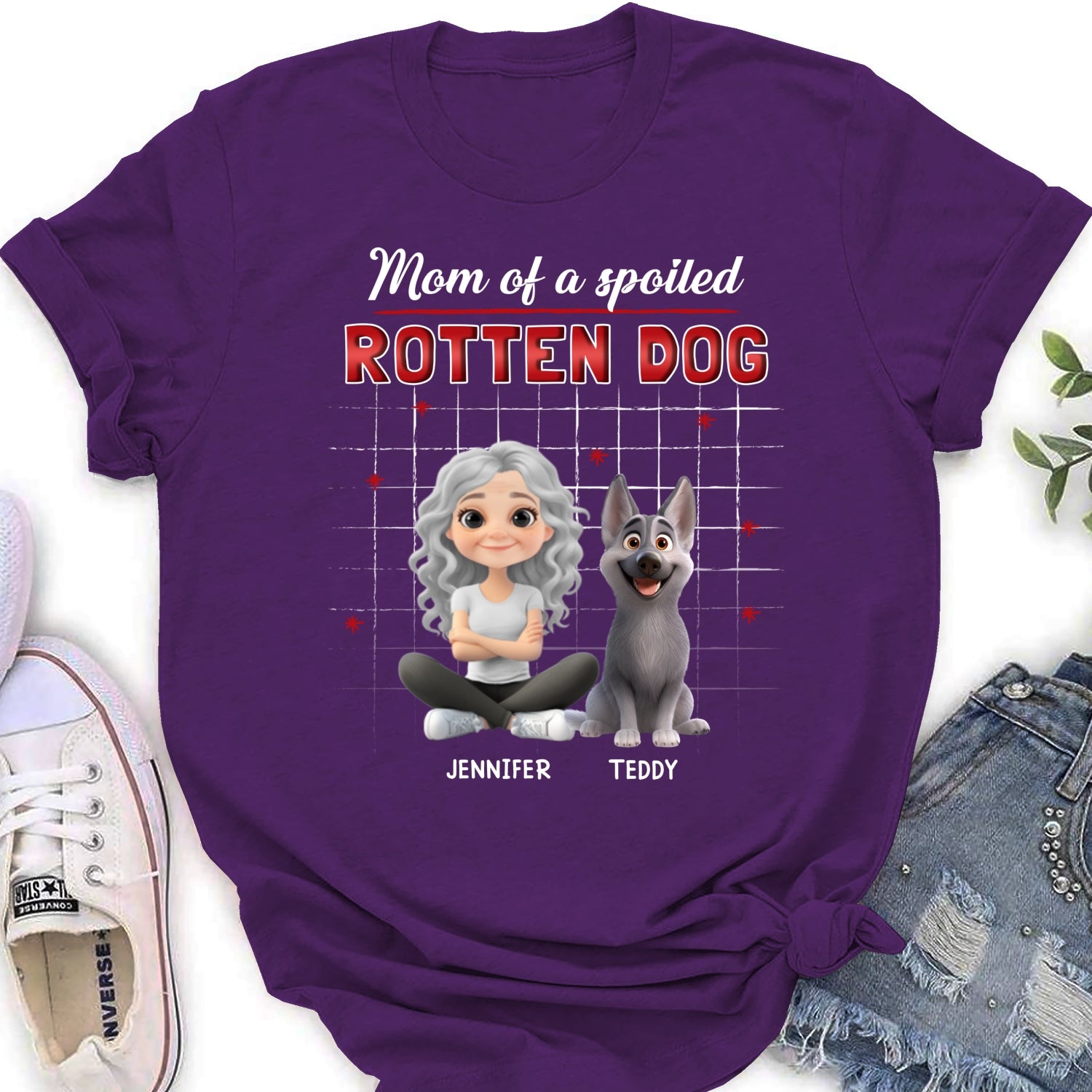 Personalized Custom Women's Dog Cartoon Mom Dad T-shirt - Ideal Gift for Pet Lovers