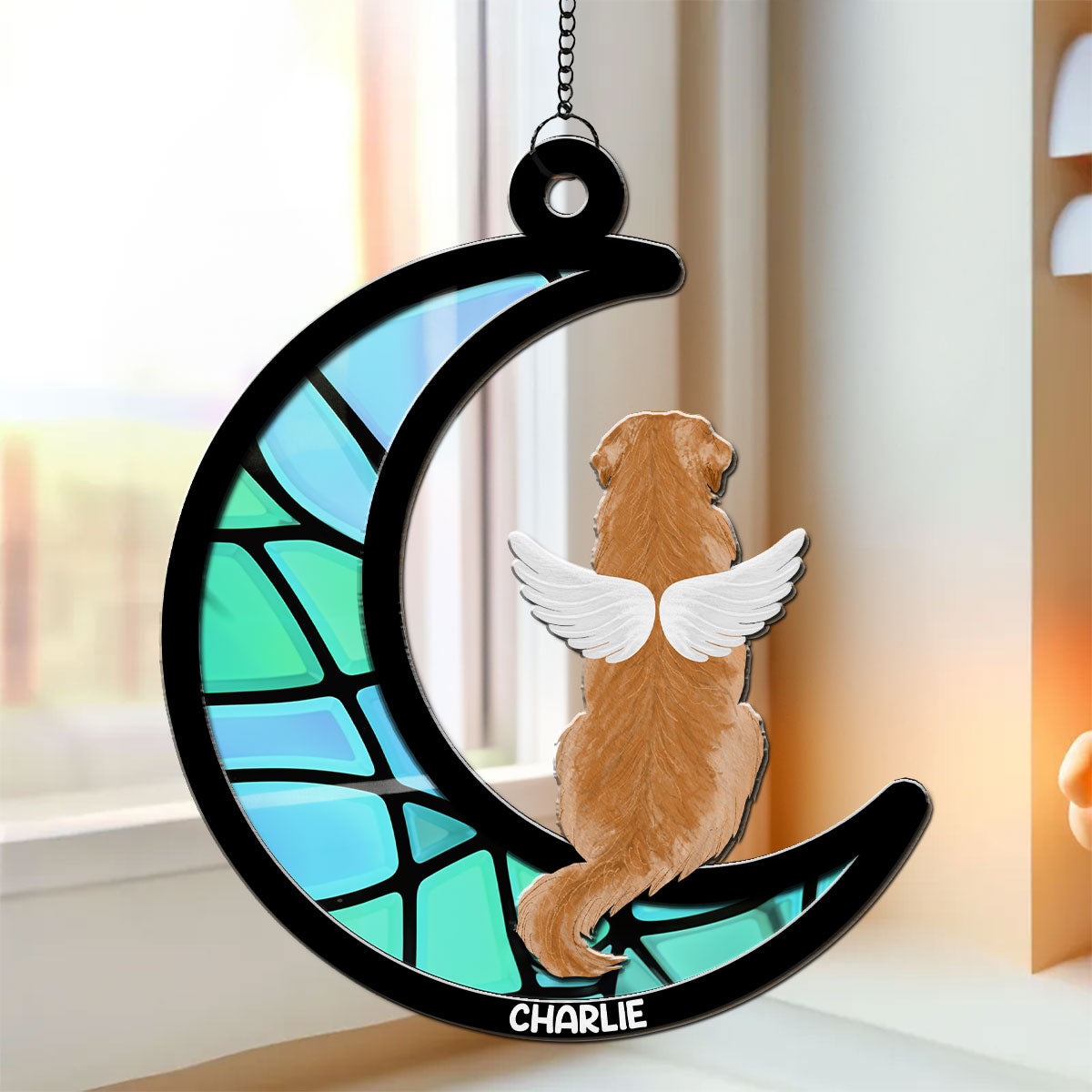 Personalized Dog Sitting On The Moon Custom Suncatcher - Ideal Home Decor & Gift