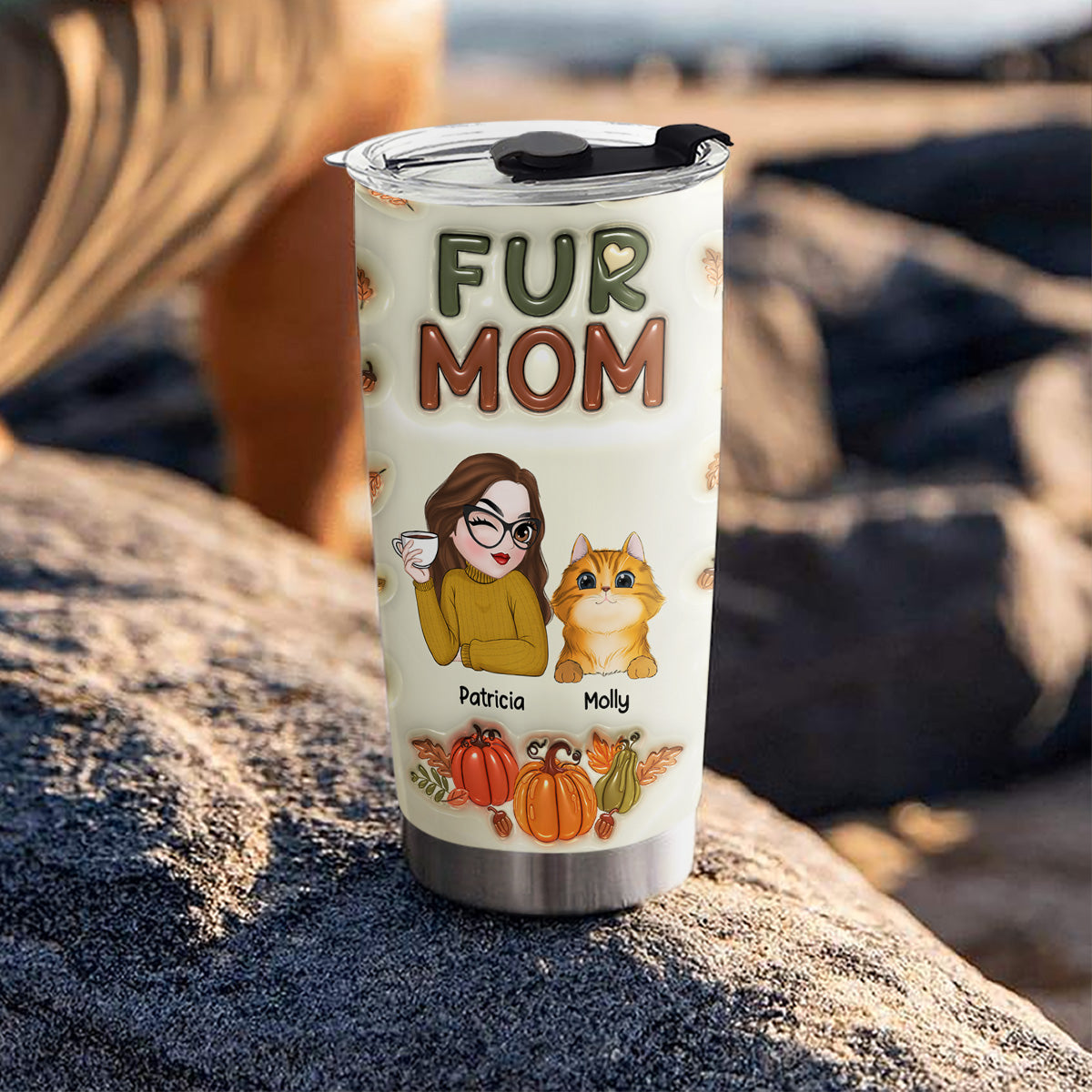 Autumn Fur Mom Personalized 3D Inflated Effect Custom Tumbler