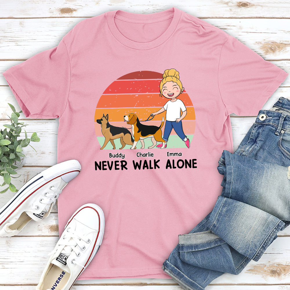Personalized Custom Unisex Dog & Mom Never Walk Alone T-shirt - Ideal Gift for Pet Lovers