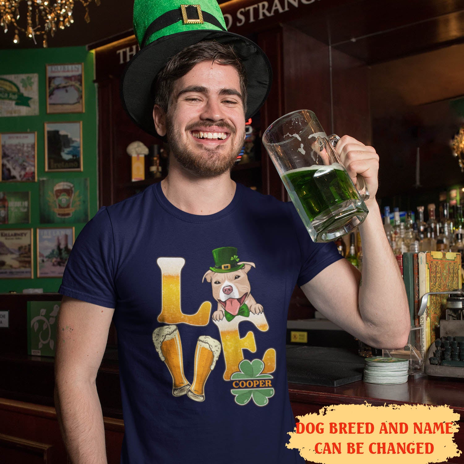 St. Patrick's Day Personalized Custom Unisex 'Beer Love Dog' T-shirt - Ideal Gift for Pet Lovers