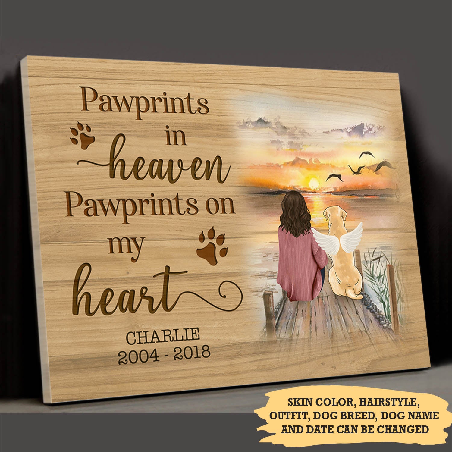 Personalized Memorial Dog Canvas Print: Pawprints In Heaven, Pawprints On My Heart