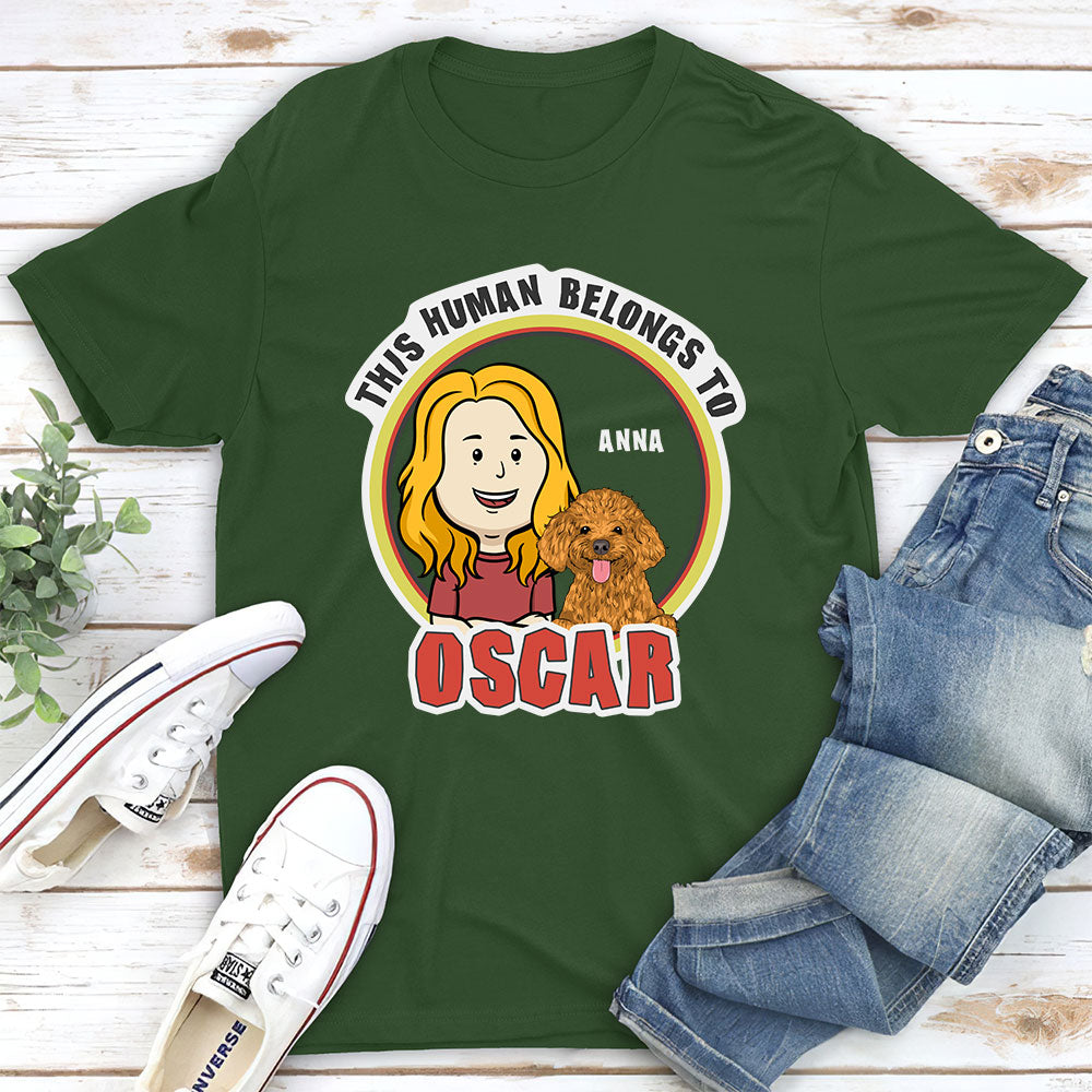 Personalized Custom Unisex 'This Human Belongs To' T-shirt - Ideal Gift for Pet Lovers