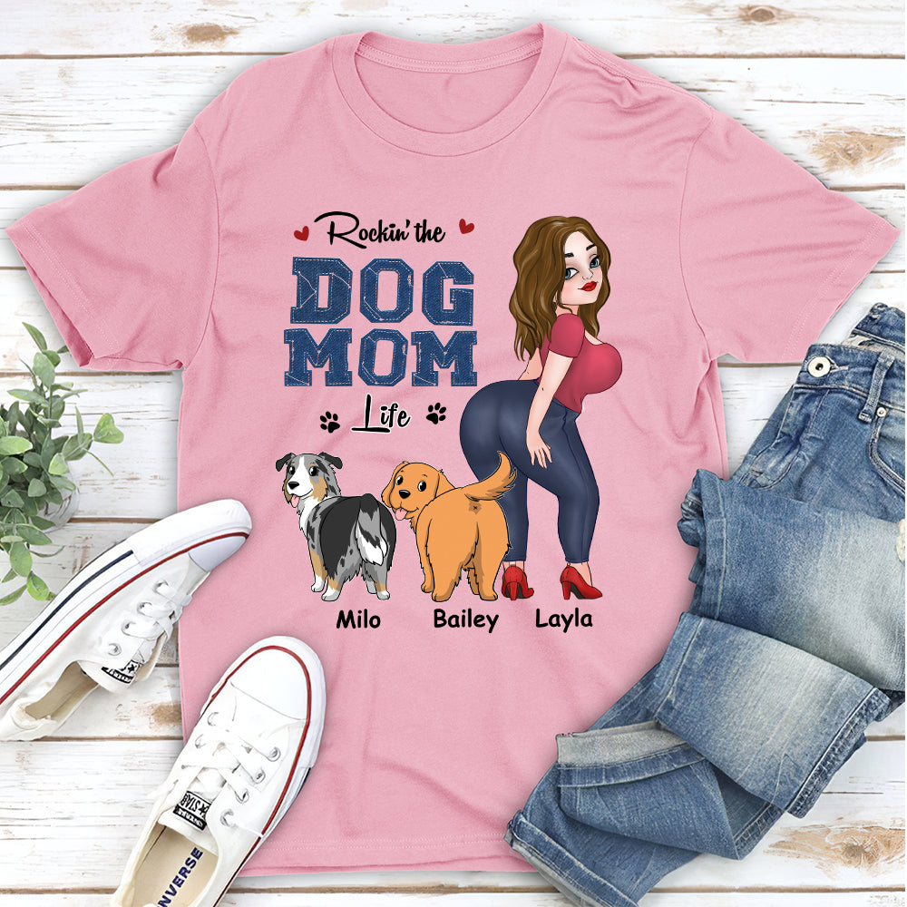Personalized Custom Unisex Dog Mom Blue Denim T-shirt - Ideal Gift for Pet Lovers