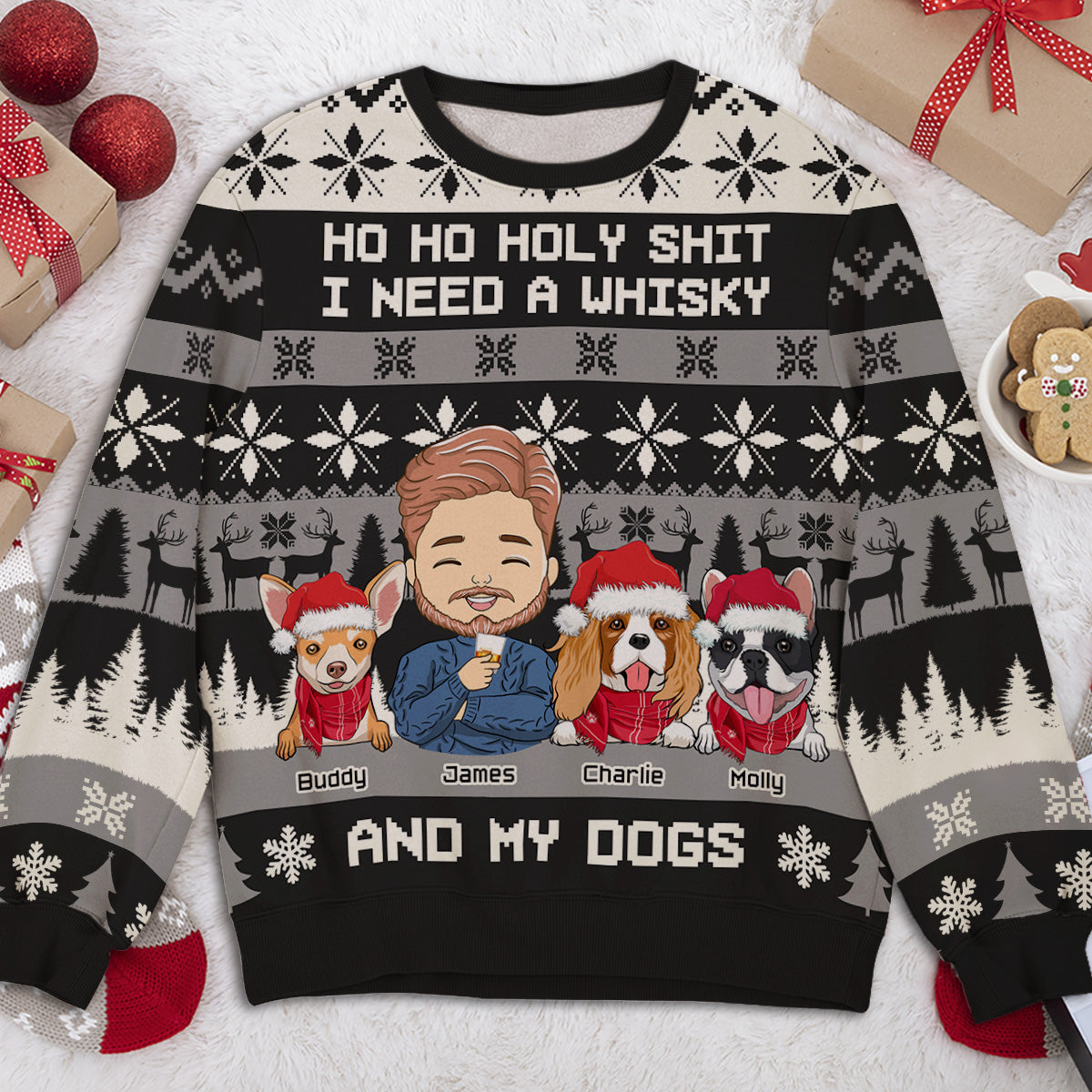 Ho Ho Christmas - Customizable All-Over Print Personalized Sweatshirt for Pet Lovers