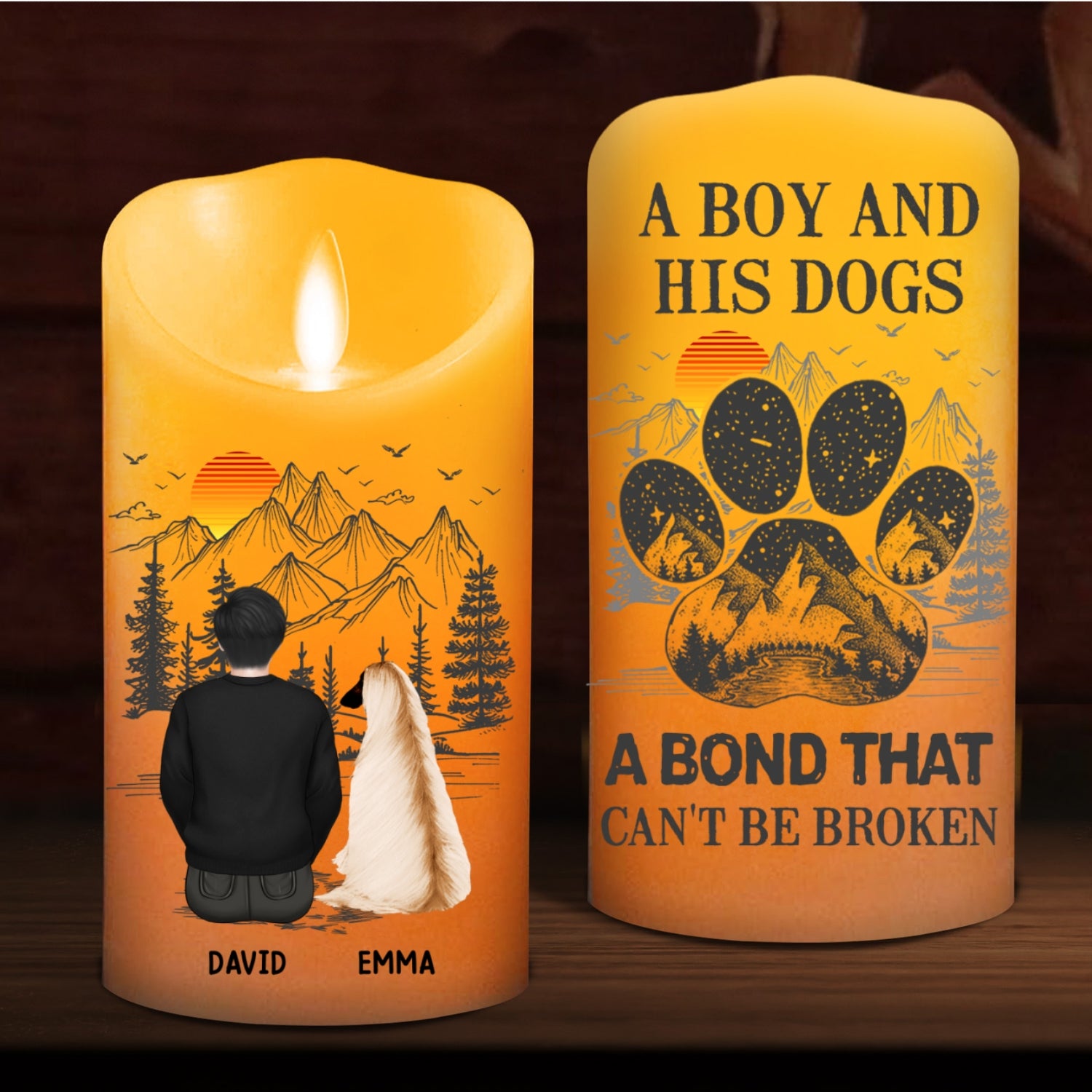 Personalized Custom LED Memorial Candle: A Girl And Her Dogs Can't Be Broken