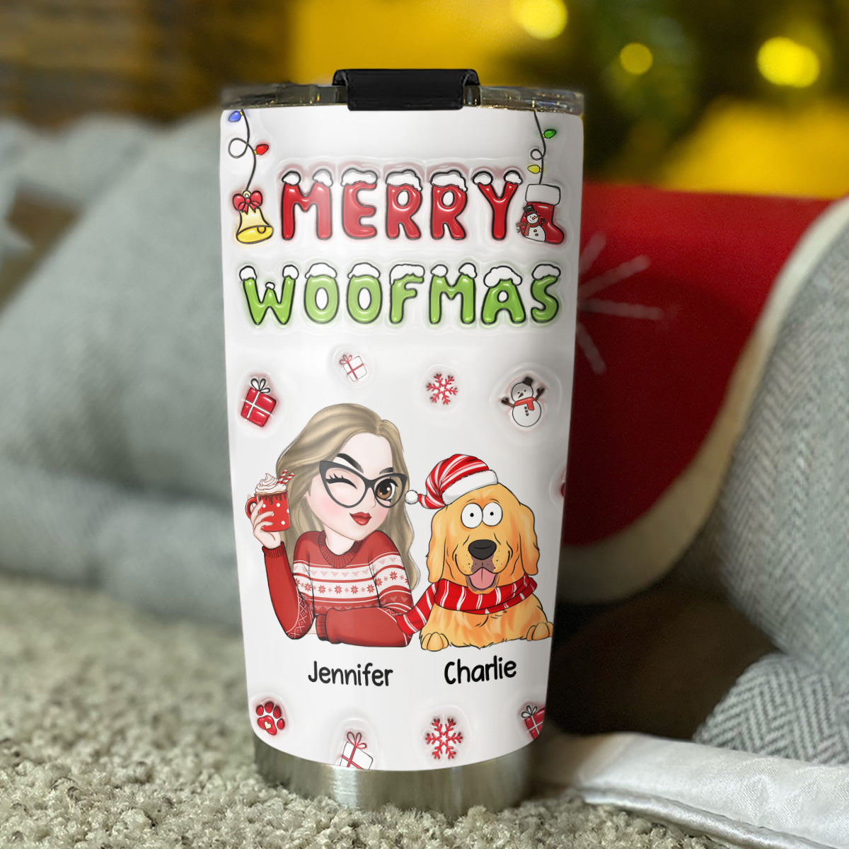 Woofmas Dog - Customizable 3D Inflated Effect Personalized Stainless Steel Tumbler