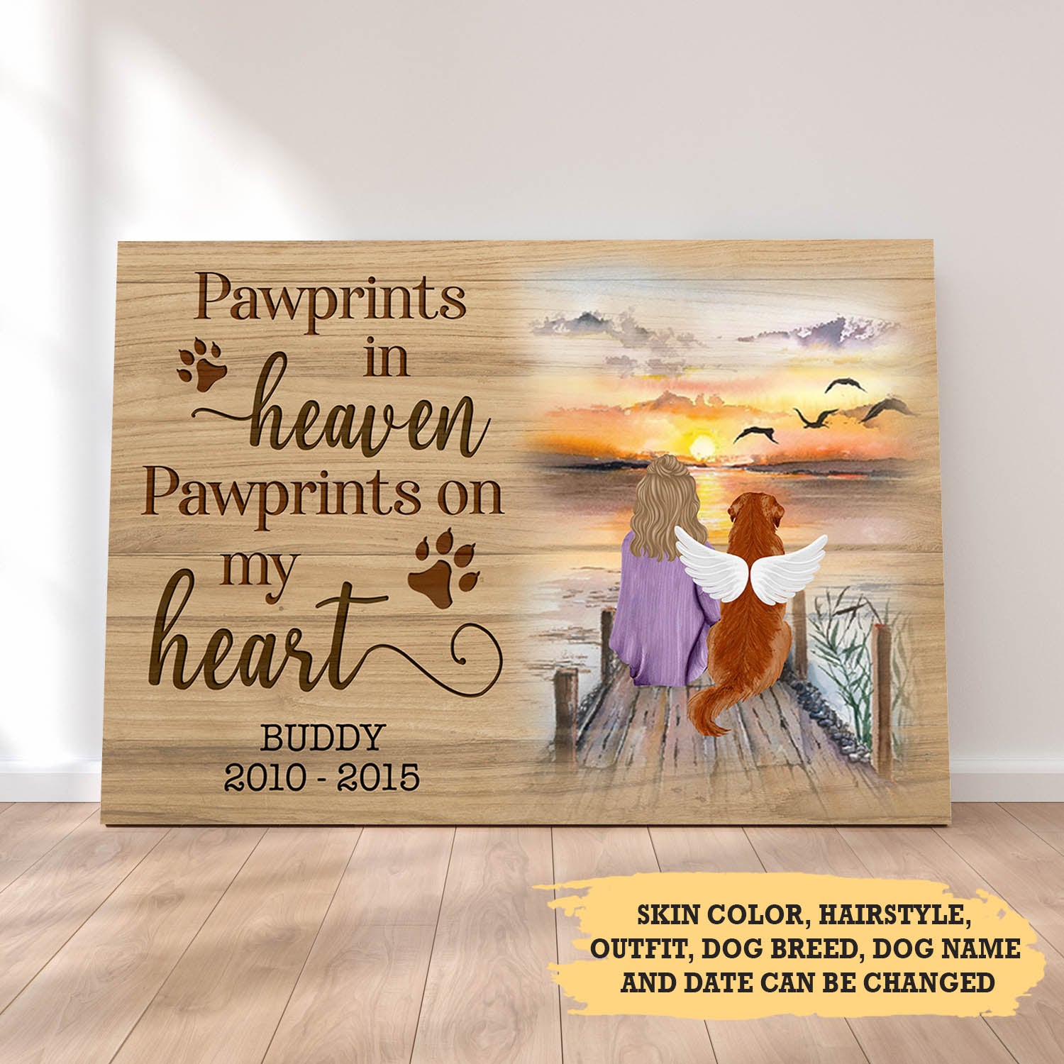 Personalized Memorial Dog Canvas Print: Pawprints In Heaven, Pawprints On My Heart