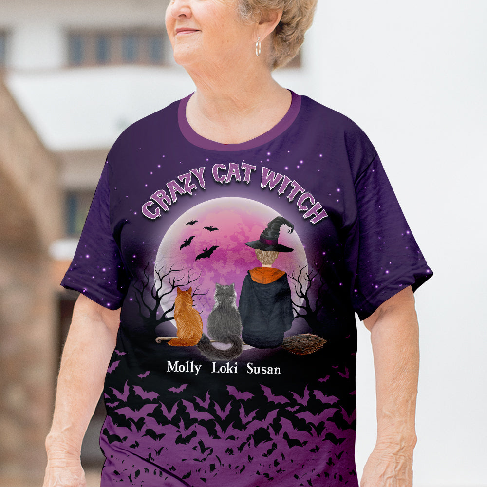 Personalized Cat Witch All-over Print T-shirt - Ideal Gift for Cat Lovers