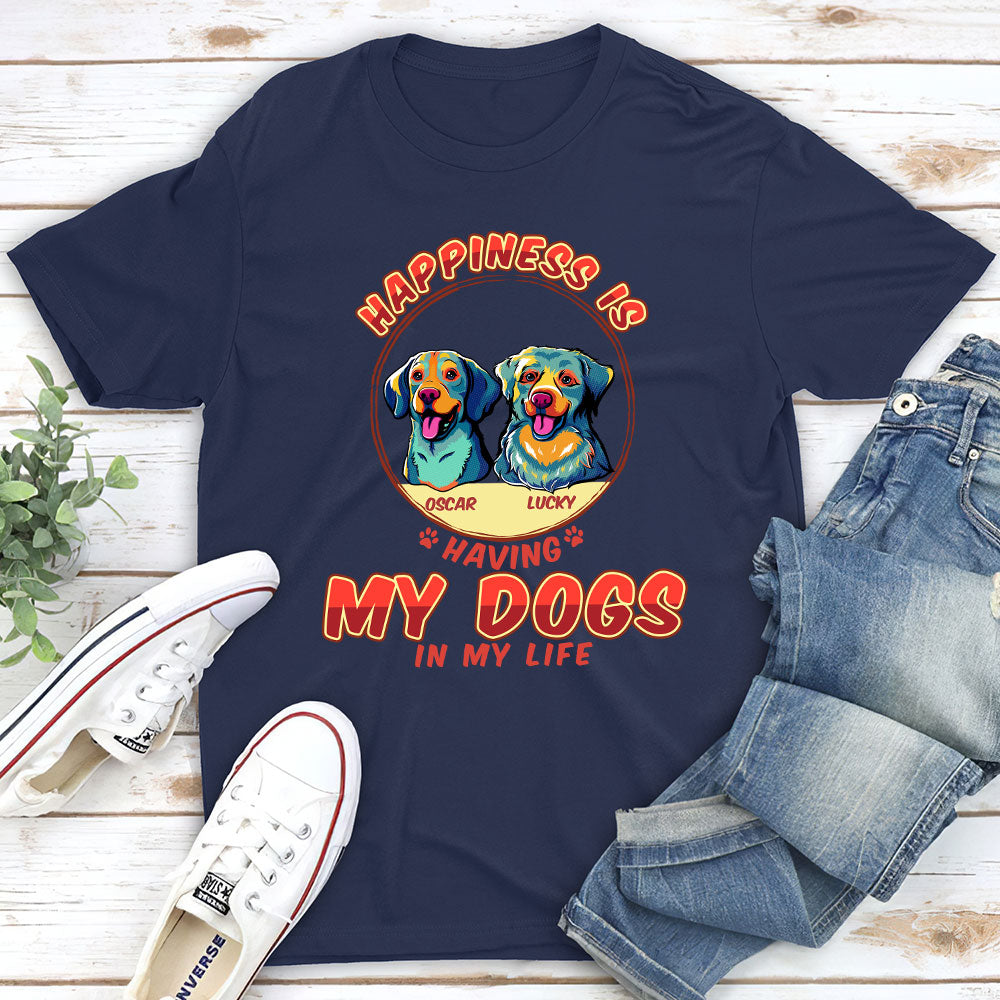 Personalized Pop Art Unisex 'Happiness Is' T-shirt - Ideal Gift for Pet Lovers