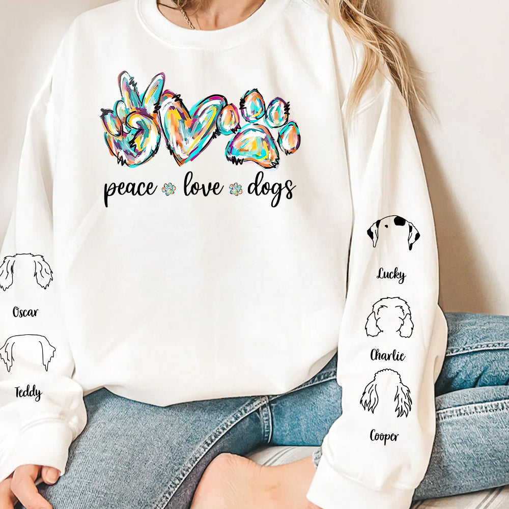 Peace Love Dog Colorful Personalized Custom Long Sleeve T - shirt for Pet Lovers