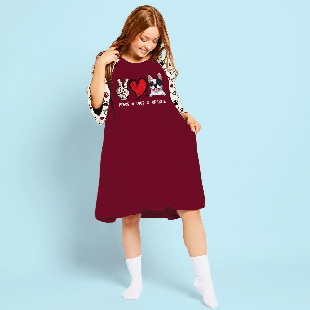 Peace Love Dog Pattern Personalized 3/4 Sleeve Custom Dress - Perfect for Dog Moms