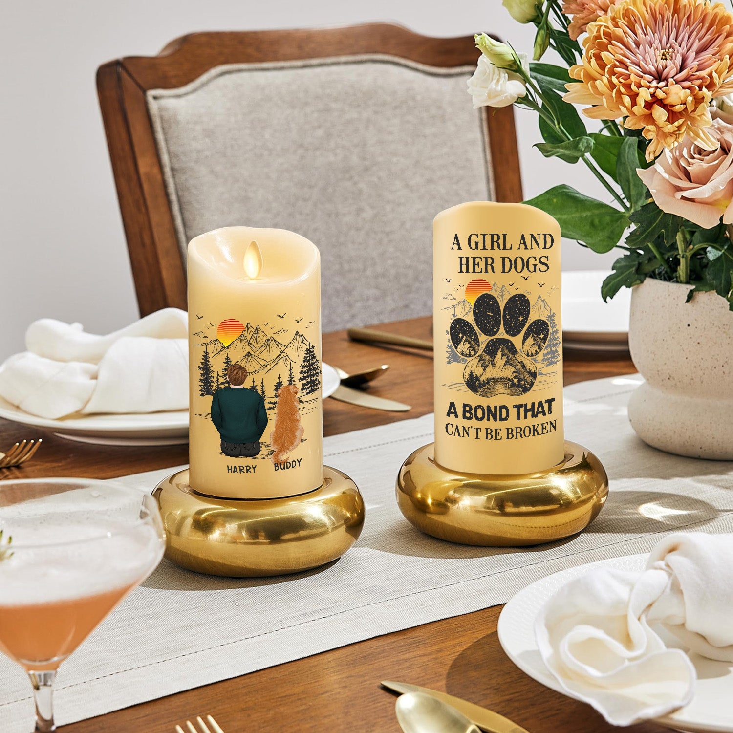 Personalized Custom LED Memorial Candle: A Girl And Her Dogs Can't Be Broken