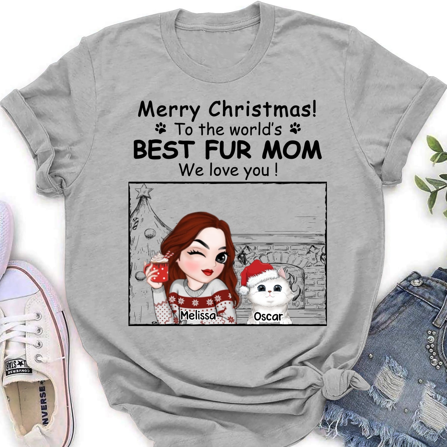 Best Fur Mom Christmas - Customizable Personalized Women's Christmas T-shirt
