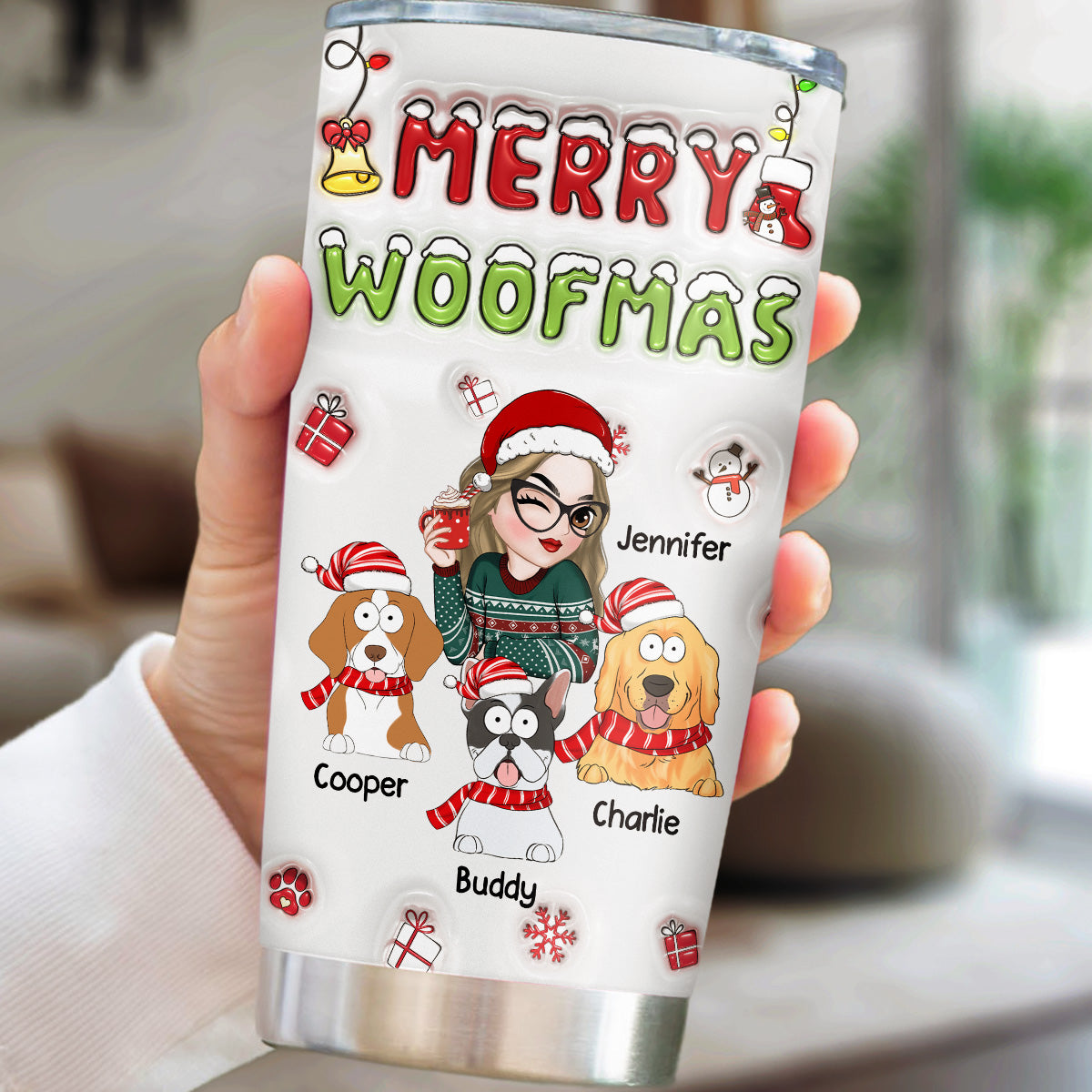 Woofmas Dog - Customizable 3D Inflated Effect Personalized Stainless Steel Tumbler