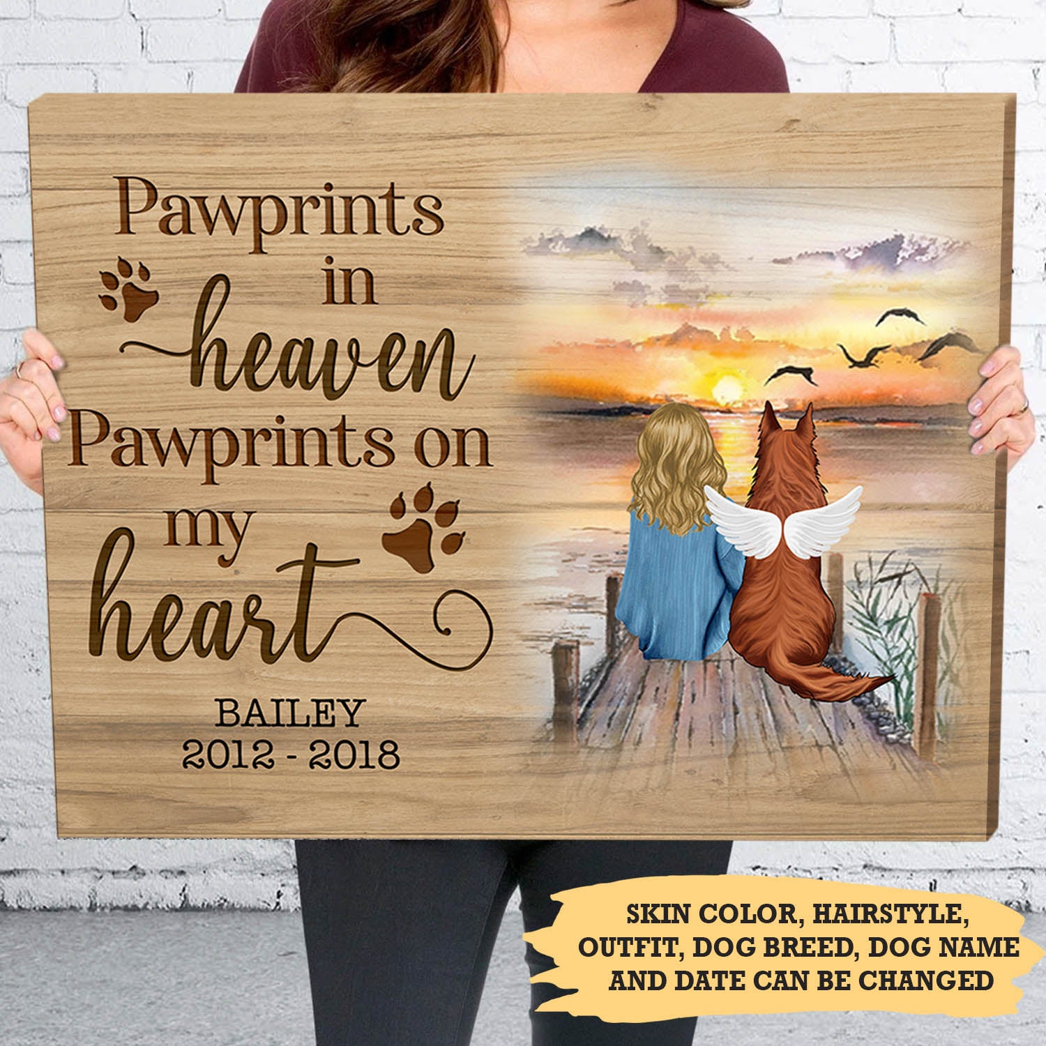 Personalized Memorial Dog Canvas Print: Pawprints In Heaven, Pawprints On My Heart
