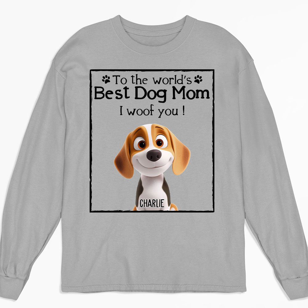 Personalized Custom Woof Best Dog Mom Dad Cartoon Long Sleeve T - Shirt for Pet Lovers