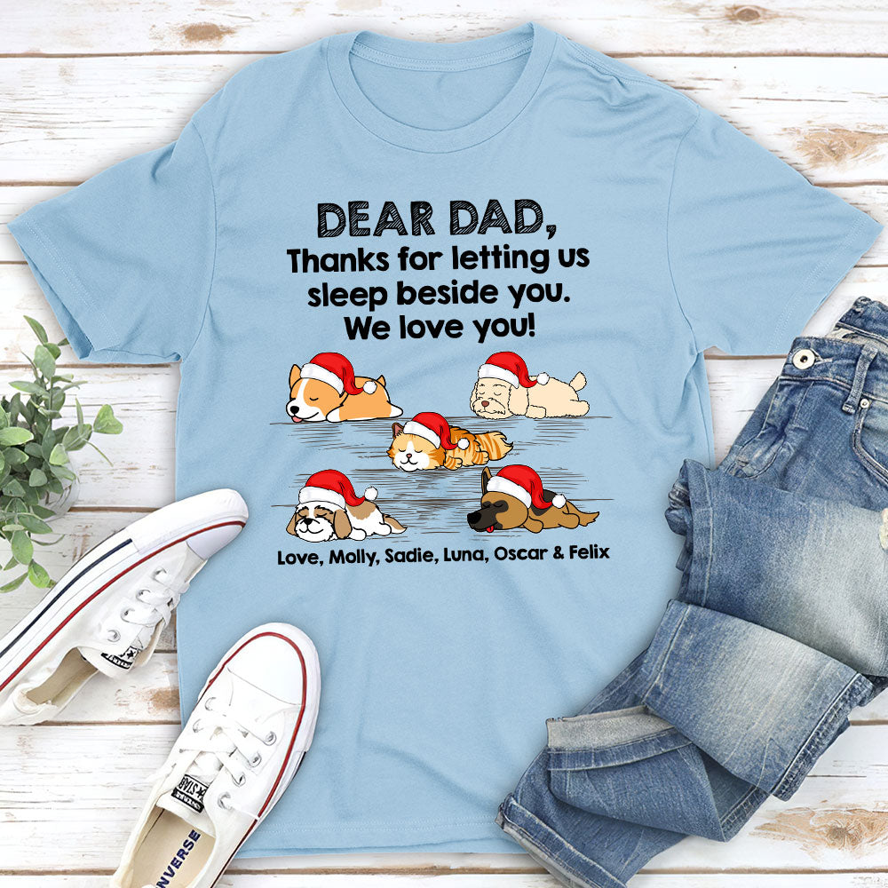 Personalized Custom Sleep Beside Pet Premium T - shirt for Pet Lovers