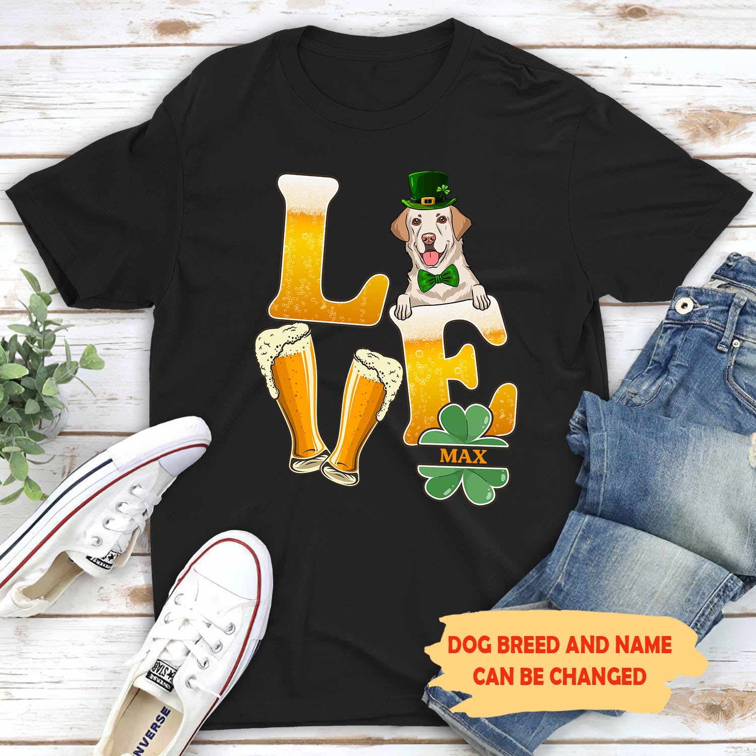 St. Patrick's Day Personalized Custom Unisex 'Beer Love Dog' T-shirt - Ideal Gift for Pet Lovers