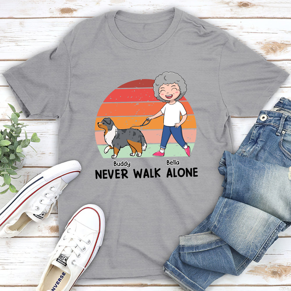 Personalized Custom Unisex Dog & Mom Never Walk Alone T-shirt - Ideal Gift for Pet Lovers