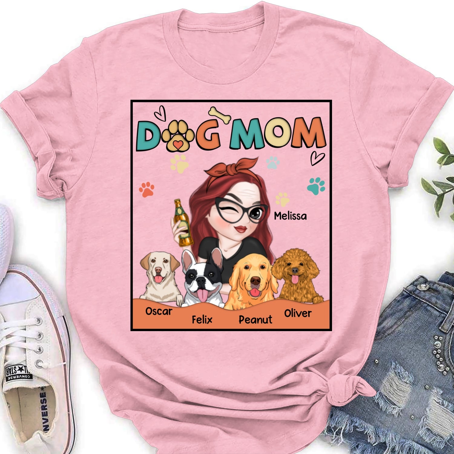 Customizable Lovely Dog Mom Women's T-shirt - Ideal Gift for Pet Lovers