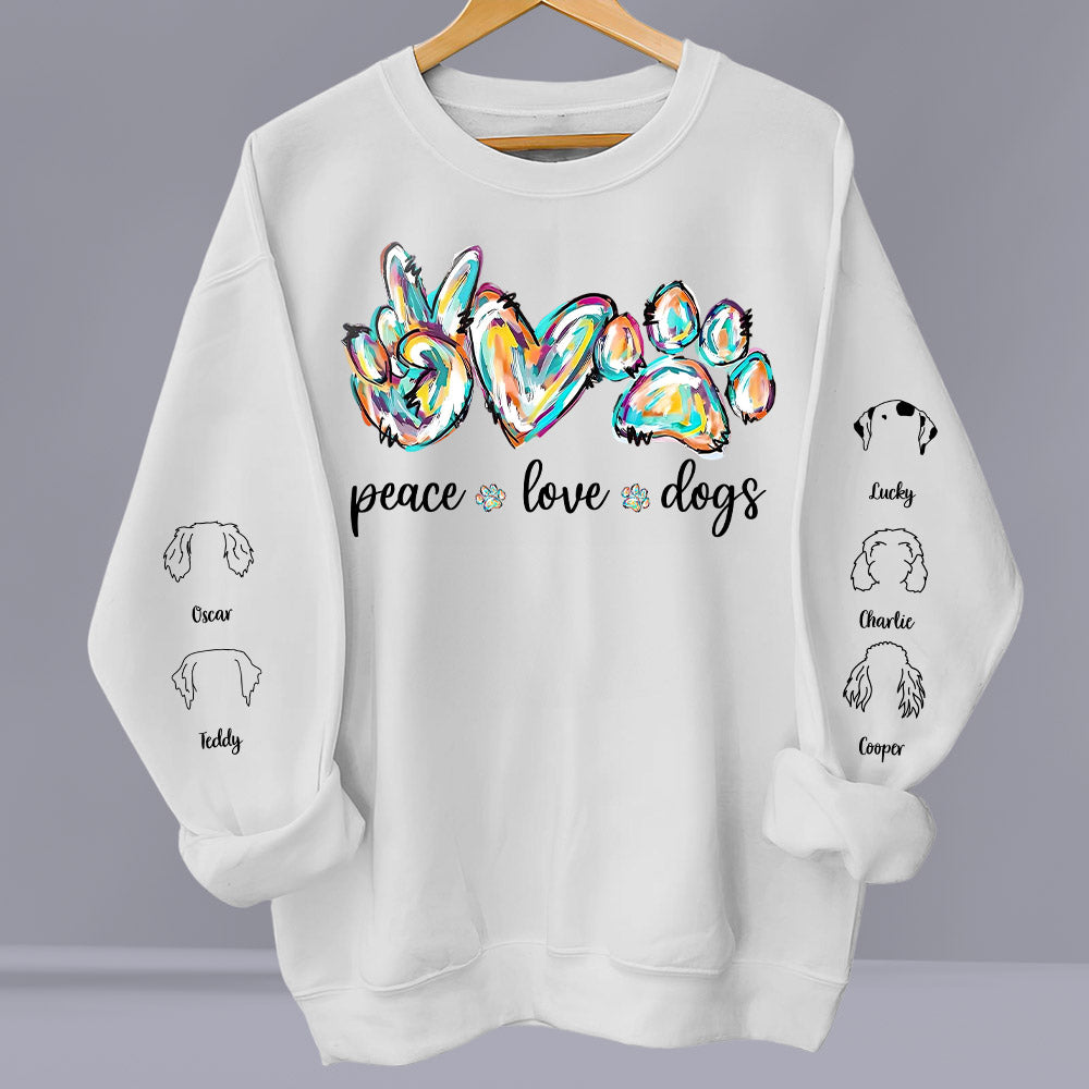 Peace Love Dog Colorful Personalized Custom Long Sleeve T - shirt for Pet Lovers
