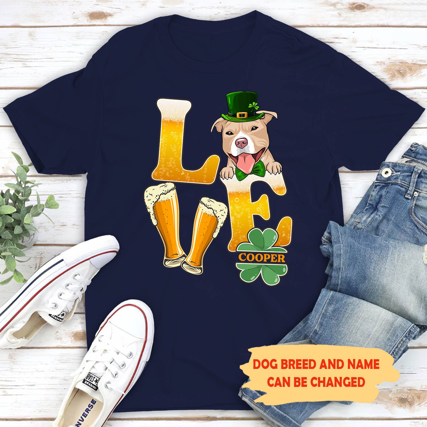 St. Patrick's Day Personalized Custom Unisex 'Beer Love Dog' T-shirt - Ideal Gift for Pet Lovers
