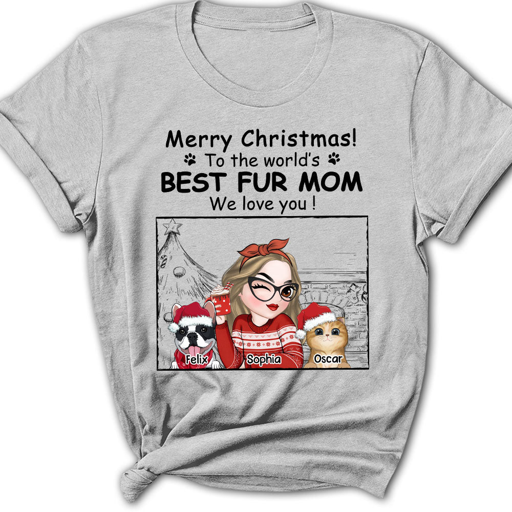 Best Fur Mom Christmas - Customizable Personalized Women's Christmas T-shirt