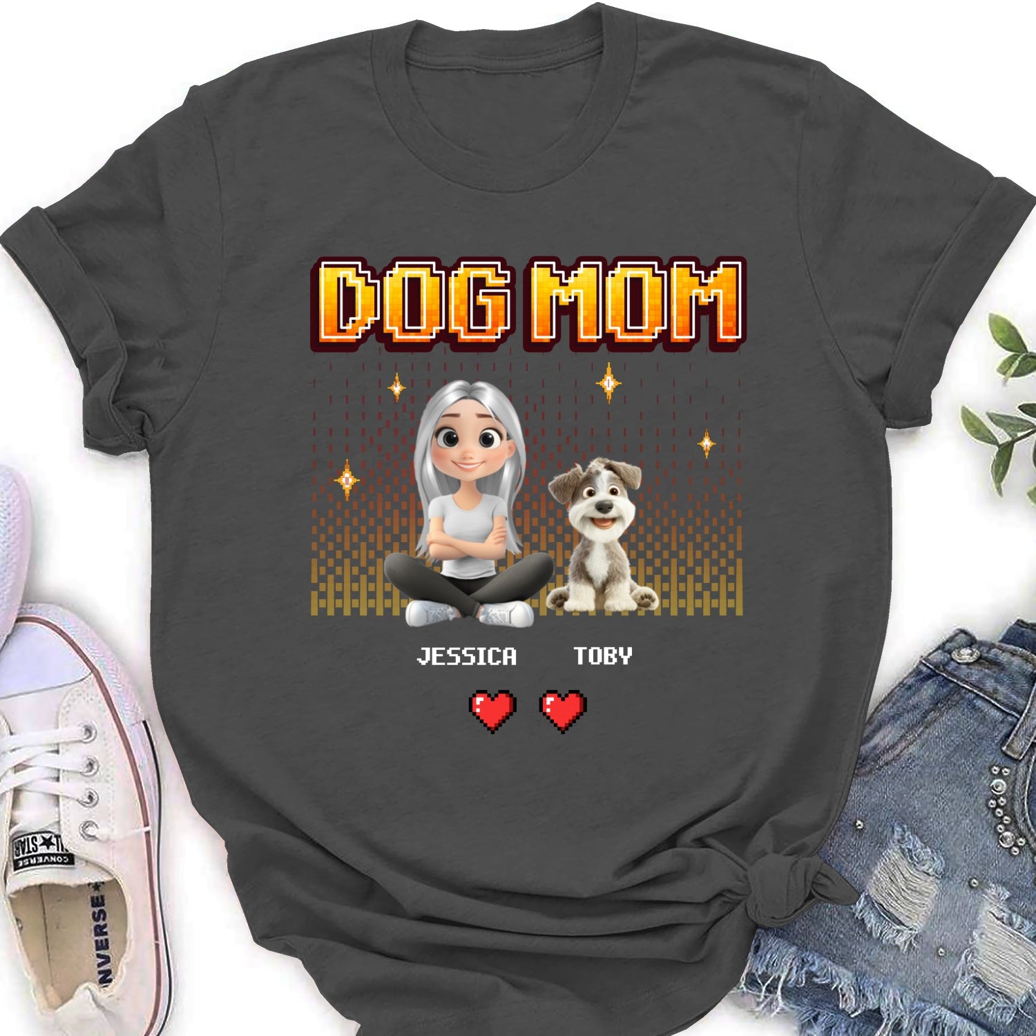 Customizable Dog Mom Pixel Women's T-Shirt - Ideal Gift for Pet Lovers
