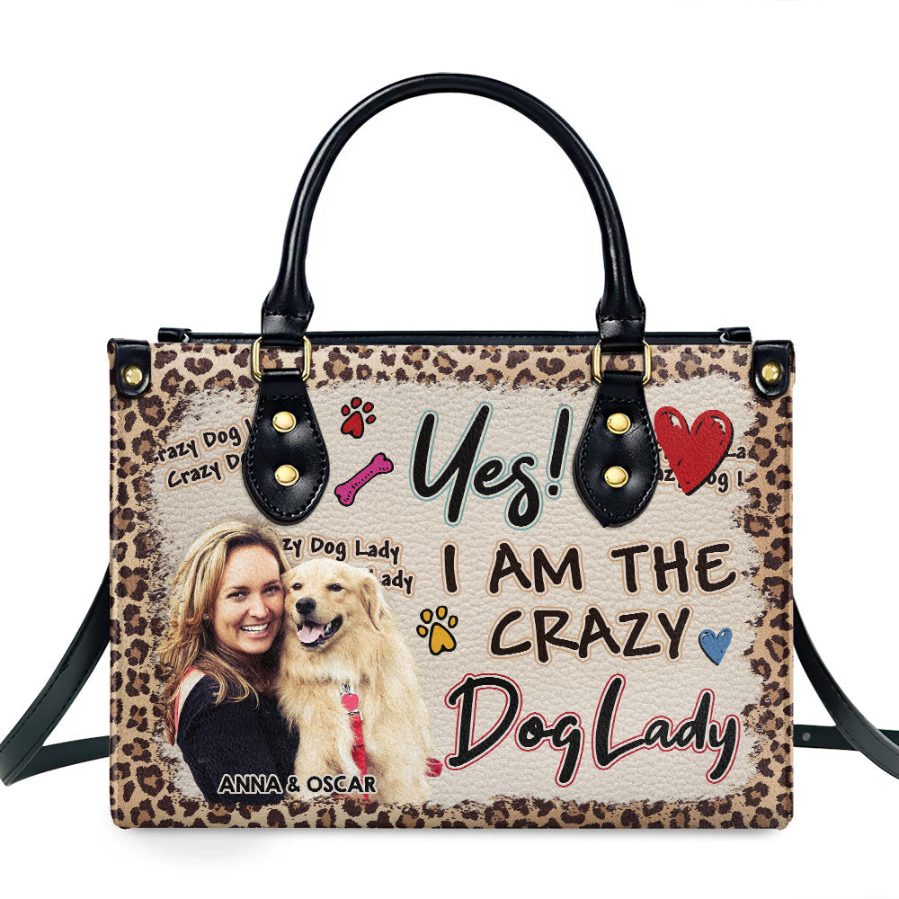 Personalized Custom Leather Bag with Crazy Dog Lady Photo