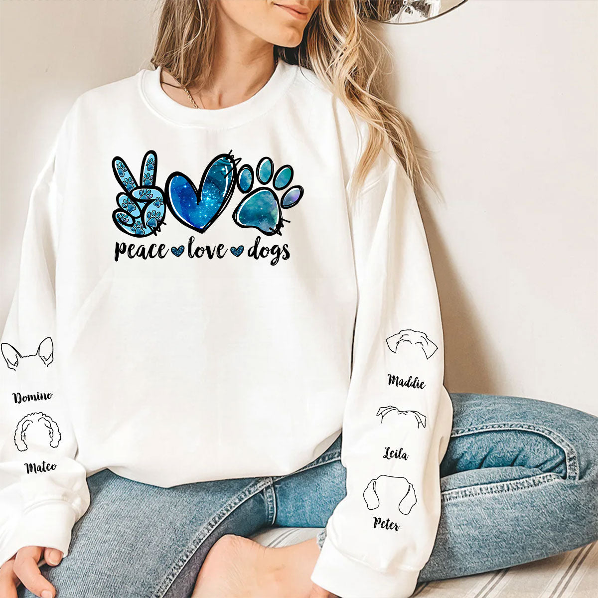 Peace Love Dog - Customizable Personalized Long Sleeve T-shirt for Pet Lovers