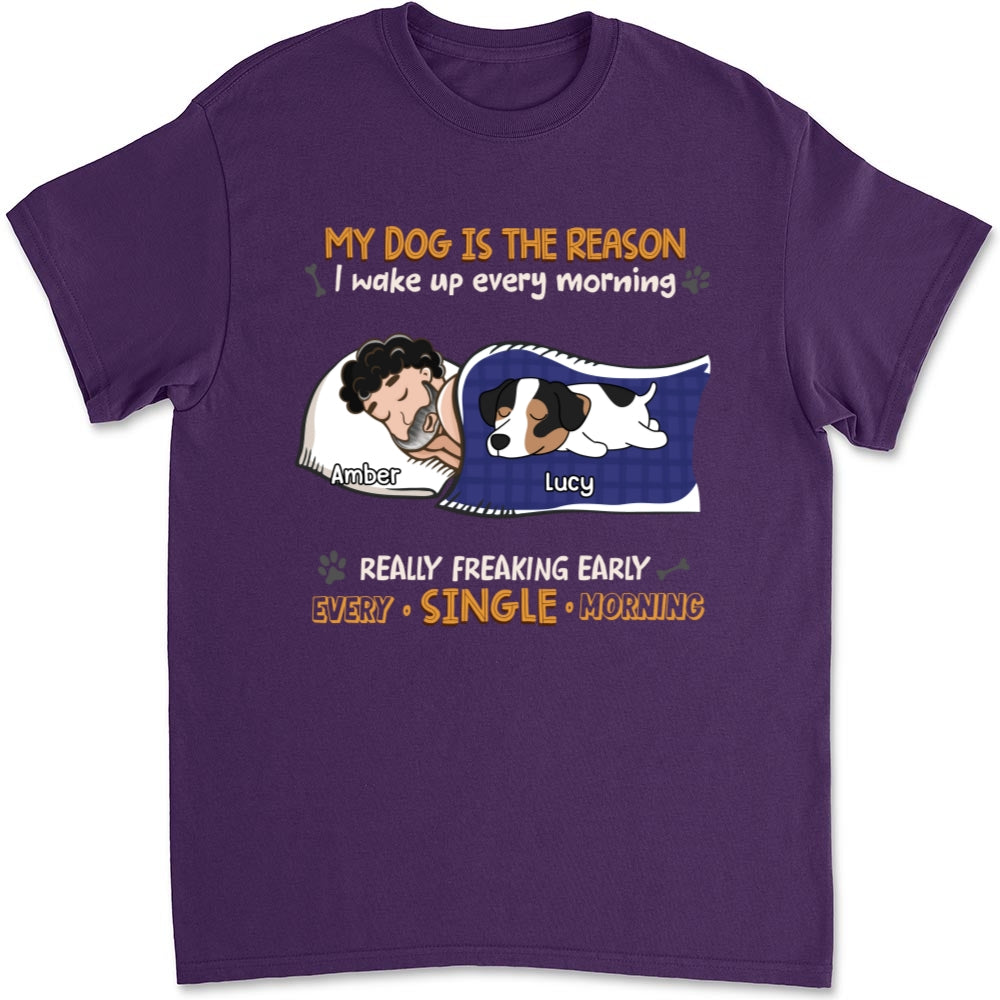 Personalized Custom Unisex 'My Dog Is The Reason I Wake Up' T-shirt - Ideal Gift for Pet Lovers