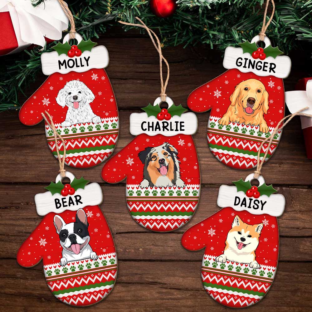 Customizable Personalized Dog Christmas Glove One - Layered Wood Ornament