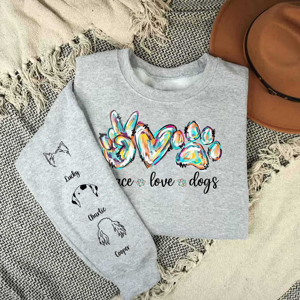 Peace Love Dog Colorful Personalized Custom Long Sleeve T - shirt for Pet Lovers