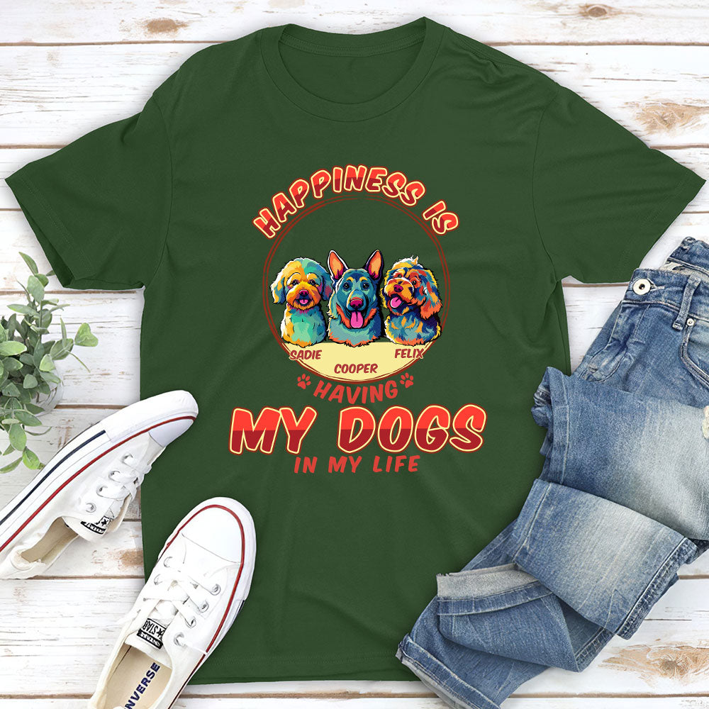 Personalized Pop Art Unisex 'Happiness Is' T-shirt - Ideal Gift for Pet Lovers