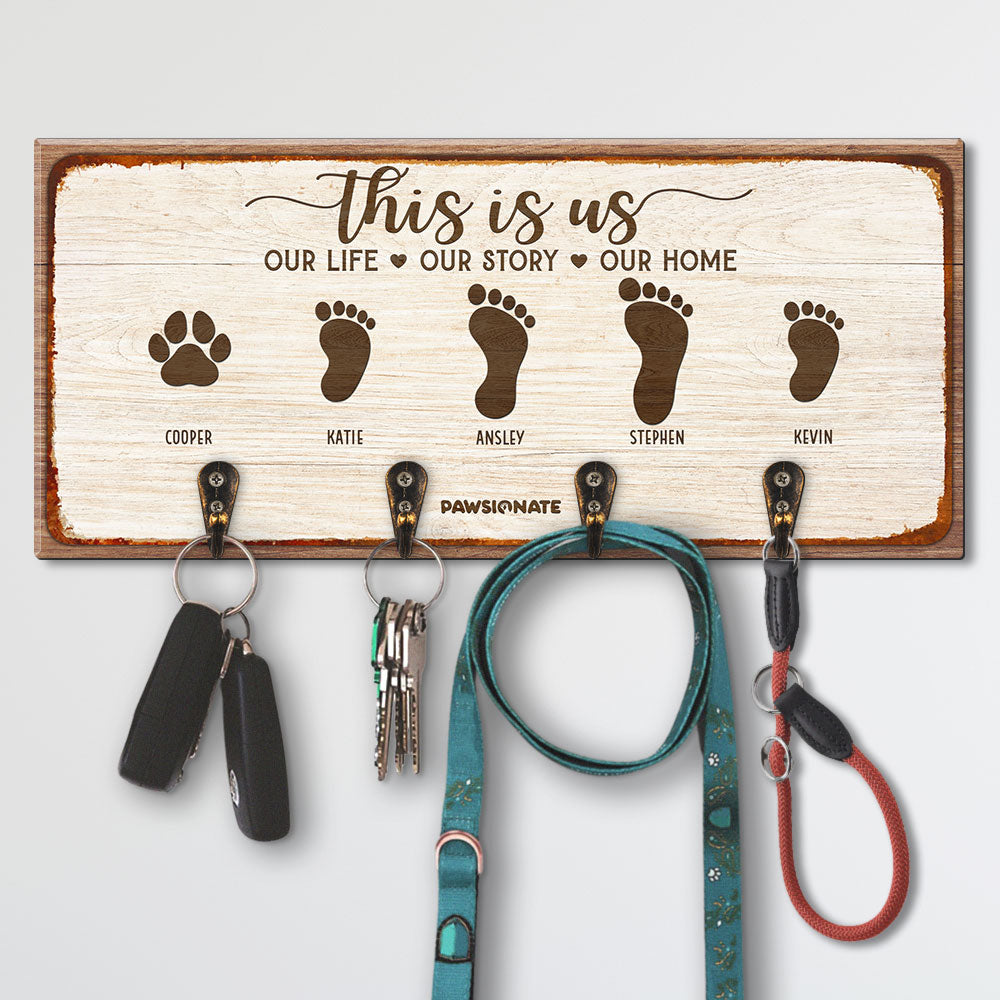 This Is Us - Customizable Personalized Wooden Key Holder for Pet Lovers