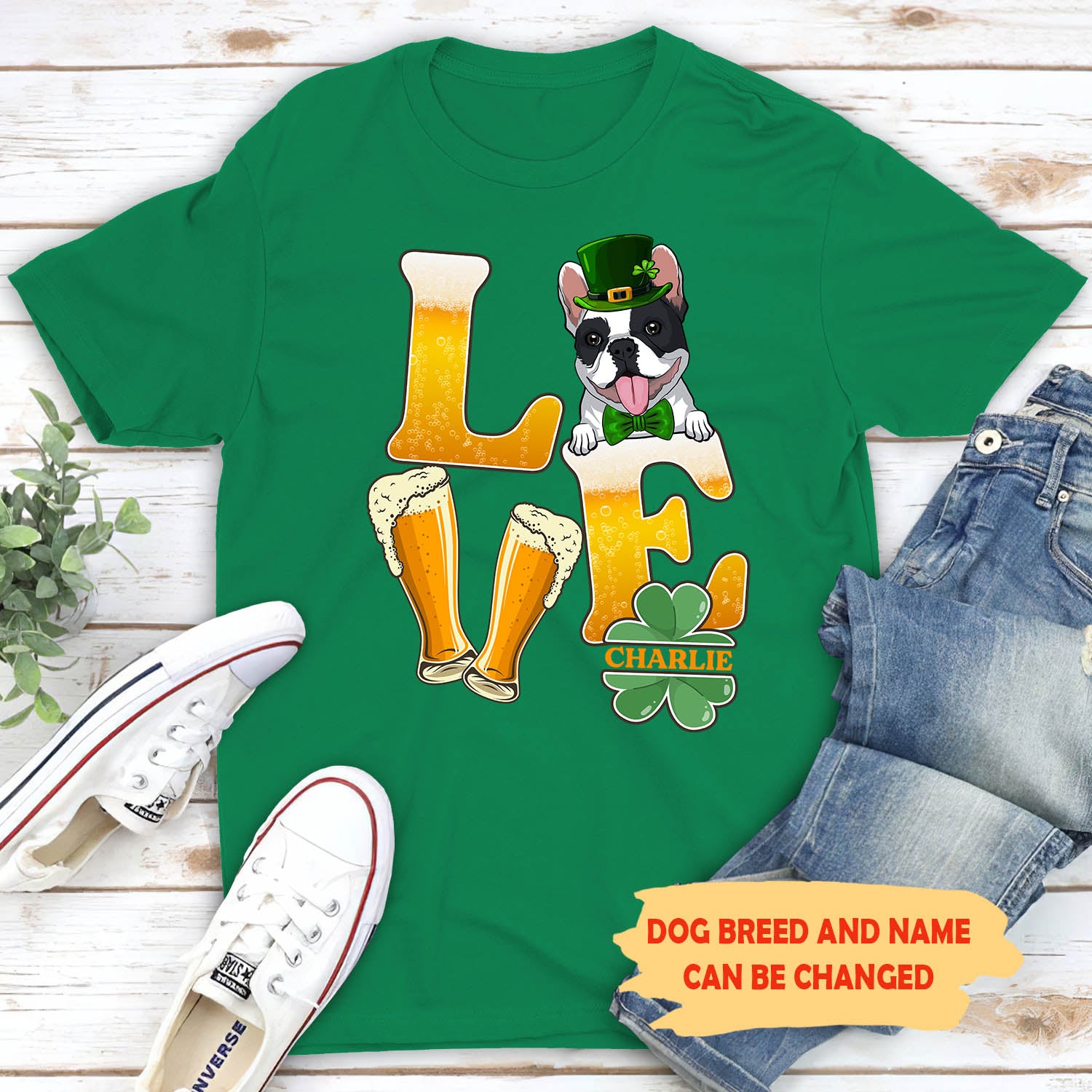 St. Patrick's Day Personalized Custom Unisex 'Beer Love Dog' T-shirt - Ideal Gift for Pet Lovers