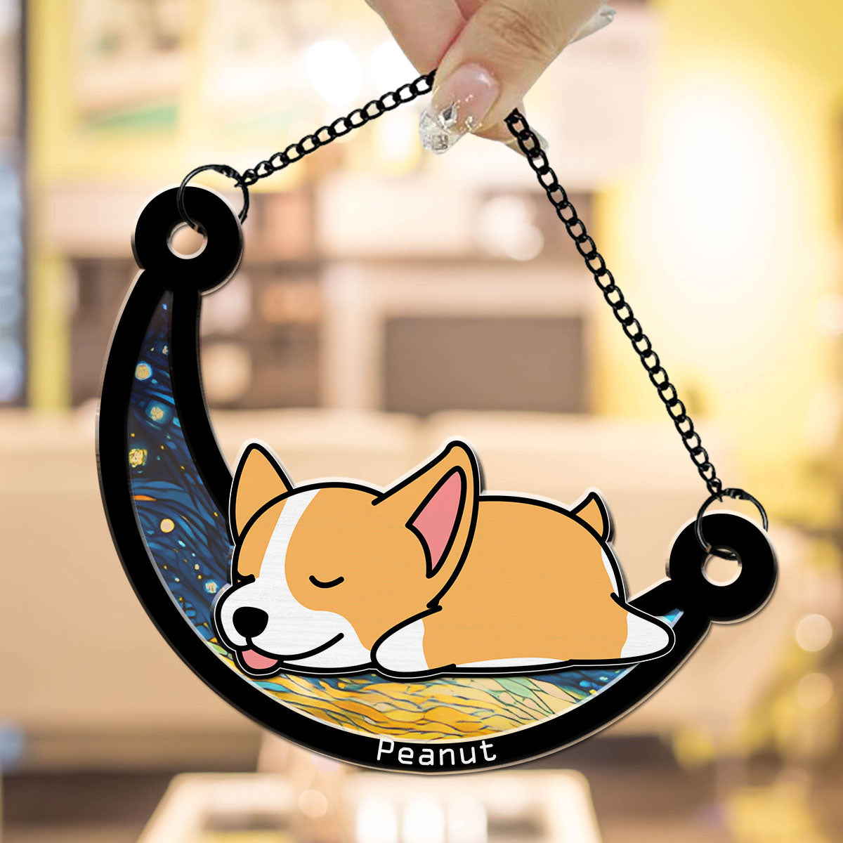 Personalized Dog Sleep On The Moon Custom Suncatcher - Ideal Home Decor & Gift