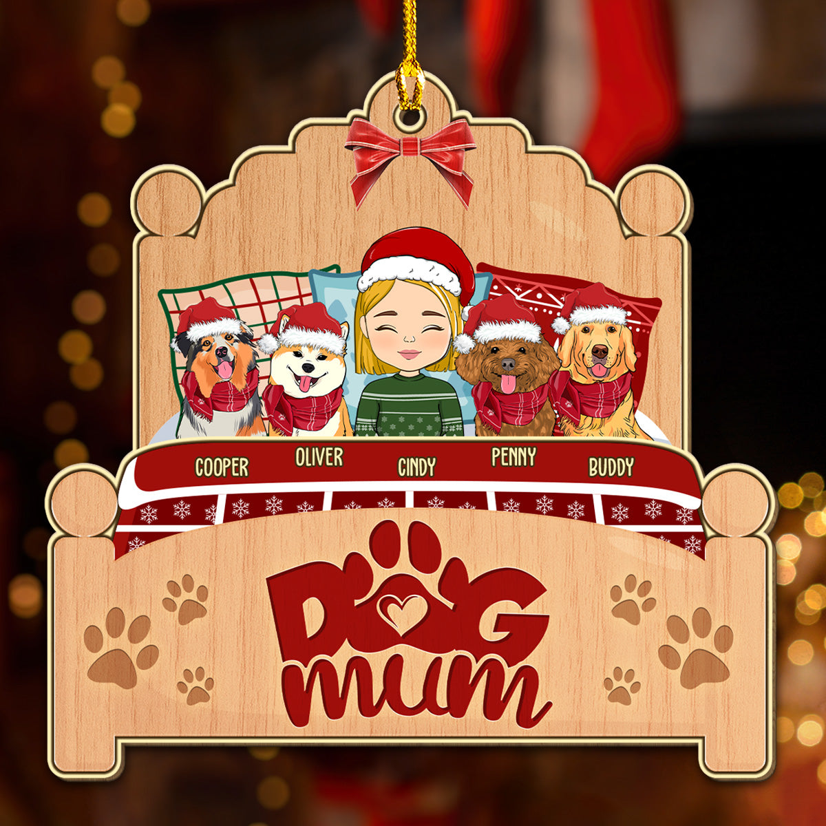 Customizable Sleepy Dog Mom Wood Christmas Ornament - Ideal Gift for Pet Lovers
