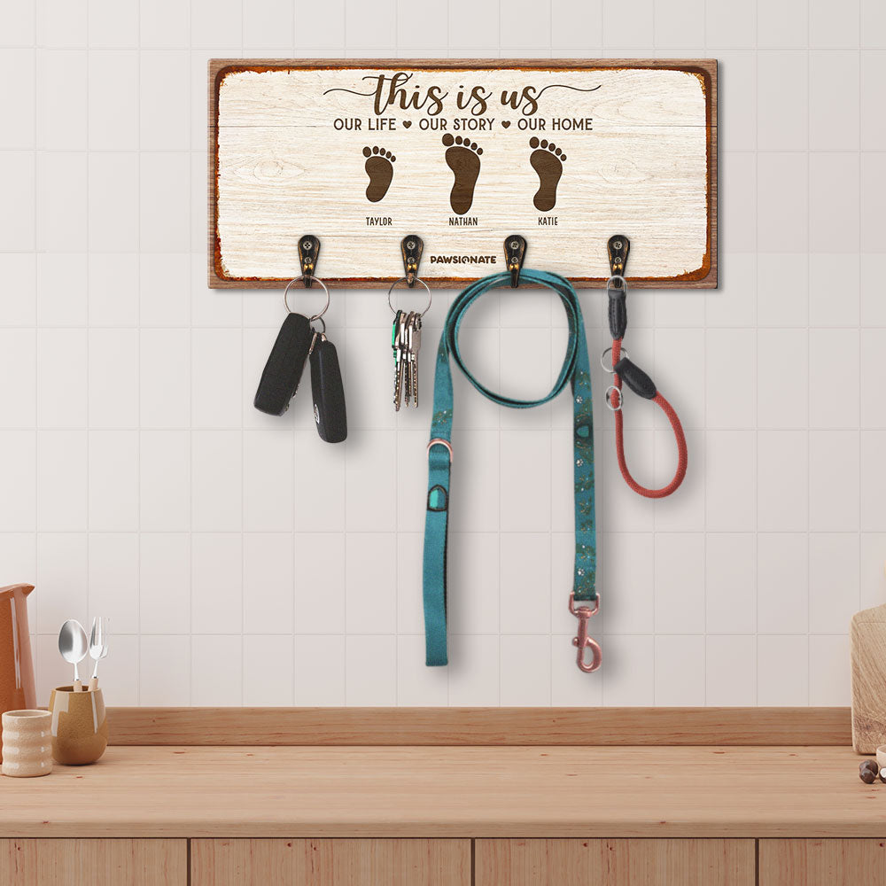 This Is Us - Customizable Personalized Wooden Key Holder for Pet Lovers