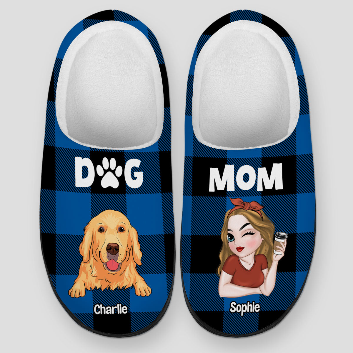 Personalized Custom Dog Mom Plush Slippers - Ideal Gift for Pet Lovers