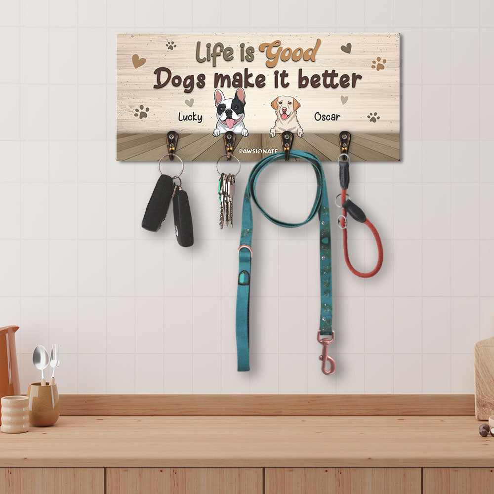 Life Is Good - Customizable Personalized Wooden Key Holder for Pet Lovers
