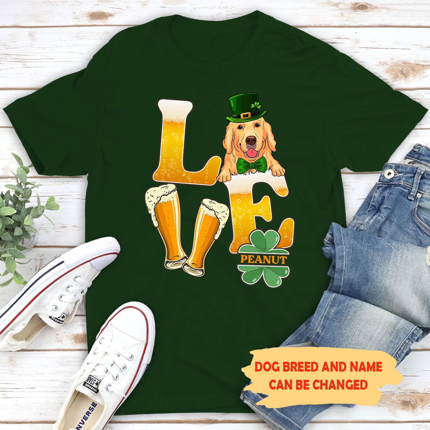 St. Patrick's Day Personalized Custom Unisex 'Beer Love Dog' T-shirt - Ideal Gift for Pet Lovers