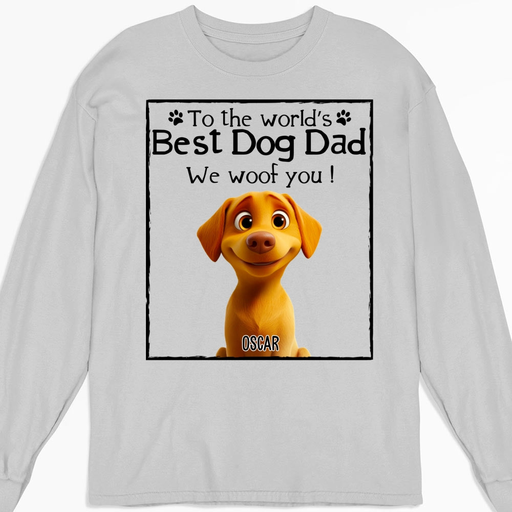 Personalized Custom Woof Best Dog Mom Dad Cartoon Long Sleeve T - Shirt for Pet Lovers