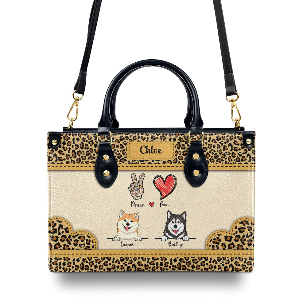 Peace Love Dog Leopard - Customizable Personalized Leather Handbag