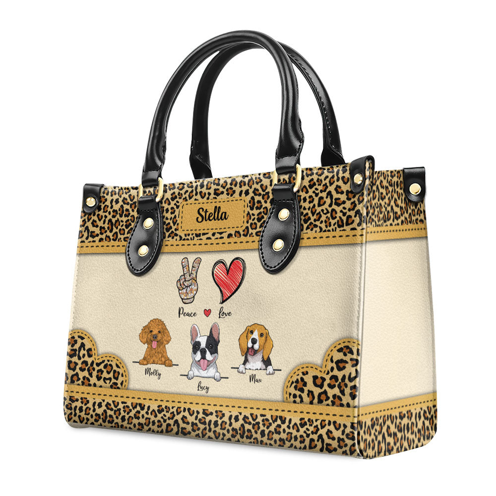 Peace Love Dog Leopard - Customizable Personalized Leather Handbag