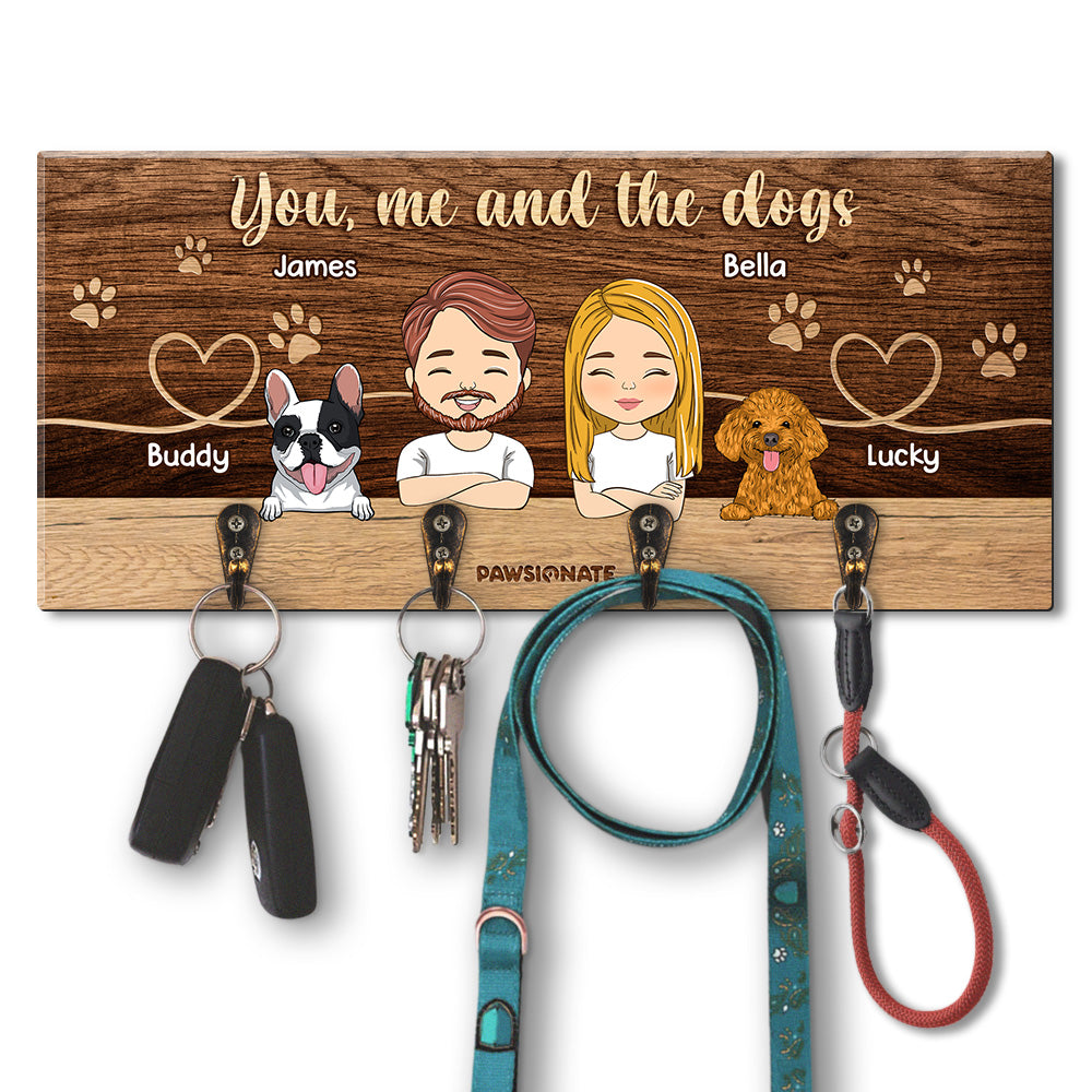 You, Me And The Dogs - Customizable Personalized Wooden Key Holder for Pet Lovers