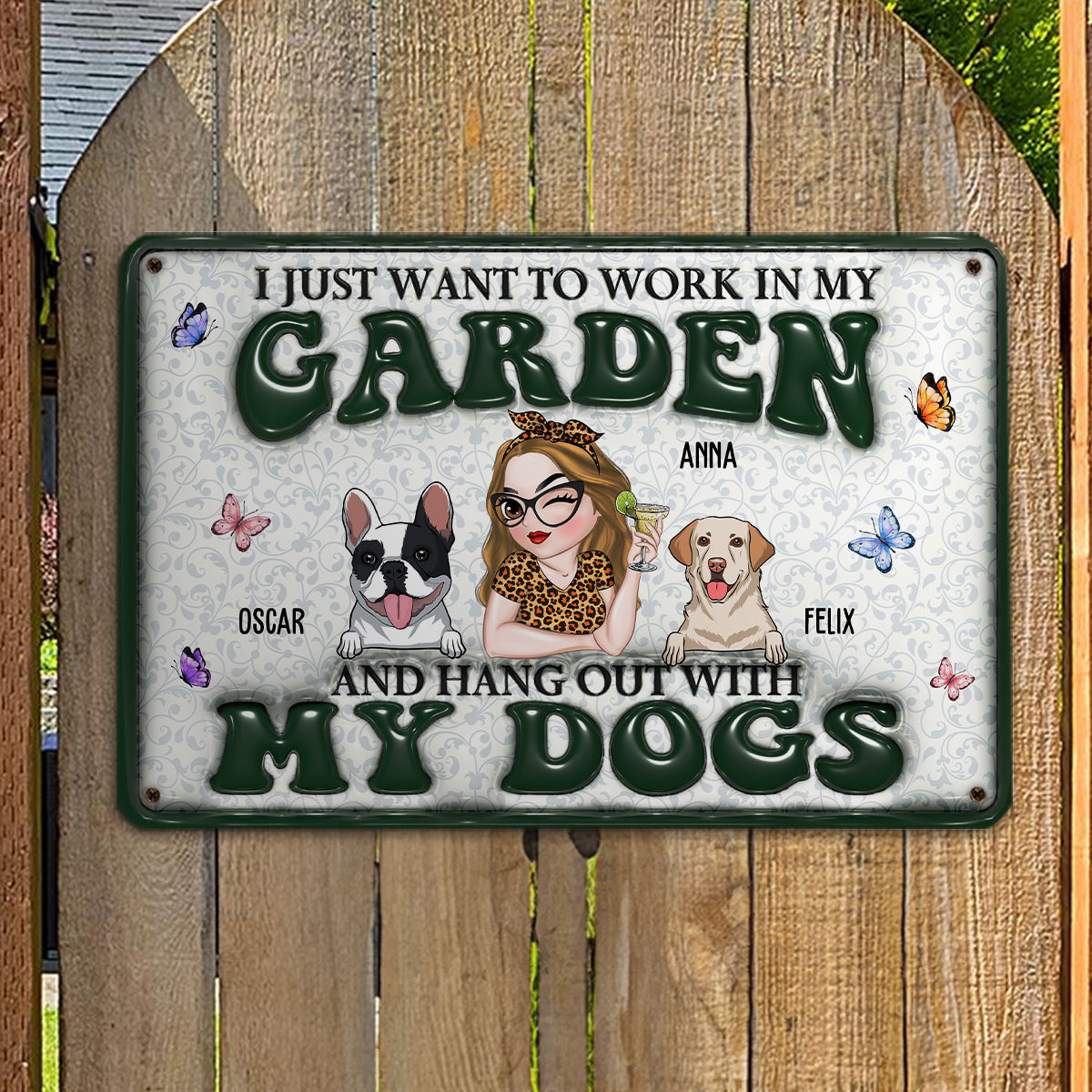 Personalized Custom 3D Inflated Effect Metal Sign - Gardening with Dog for Garden Enthusiasts