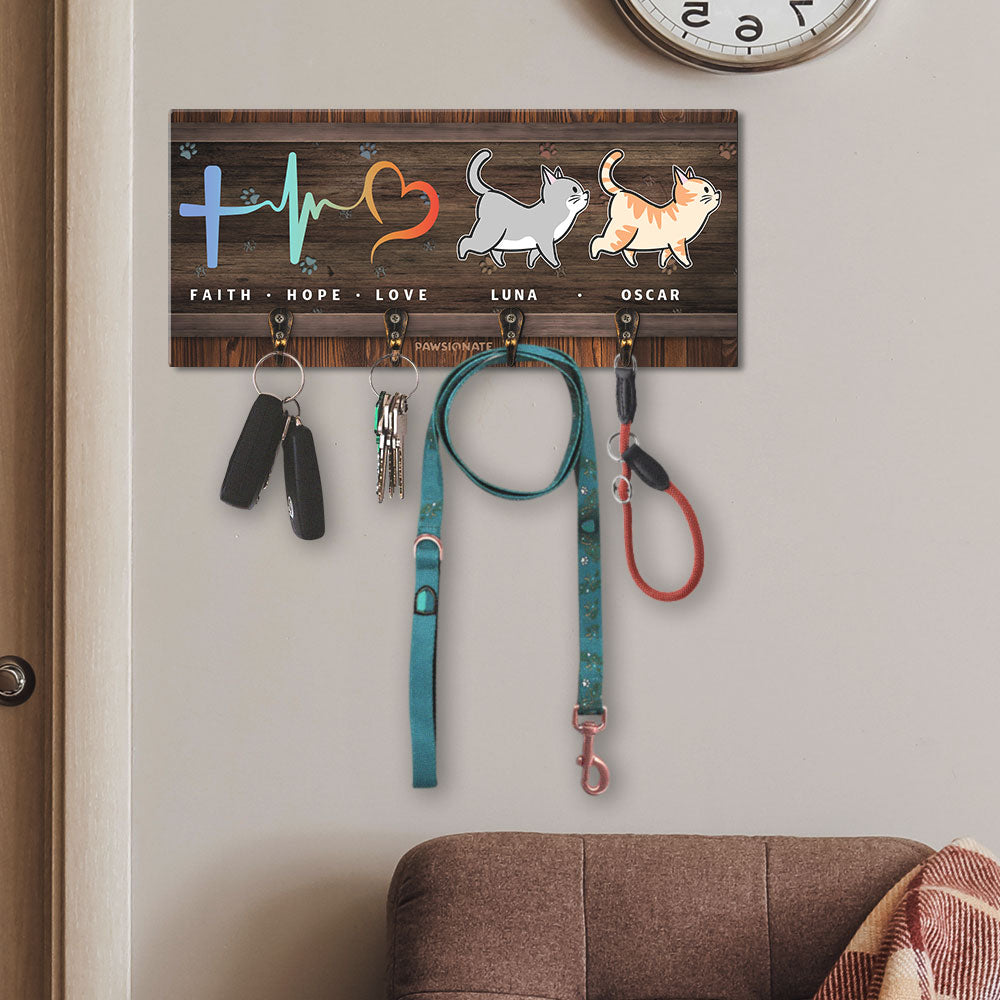 Faith Hope Love - Customizable Personalized Wooden Key Holder for Pet Lovers