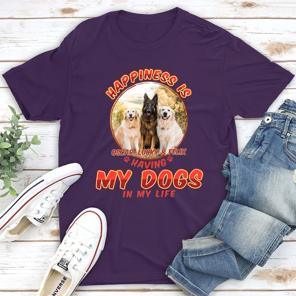 Personalized Pop Art Unisex 'Happiness Is' T-shirt - Ideal Gift for Pet Lovers